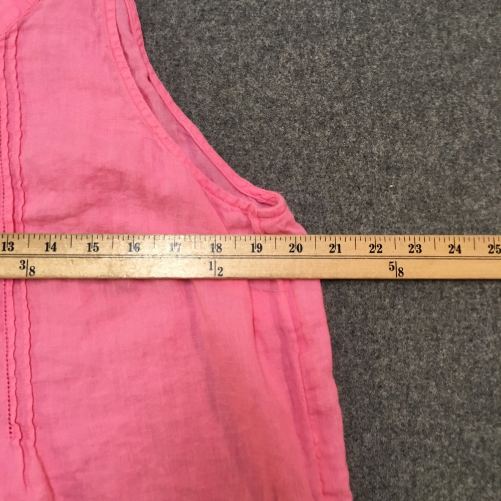 Talbots Linen Tank Top Women Medium Pink Pleated Henley Sleeveless Blouse - Picture 6 of 8